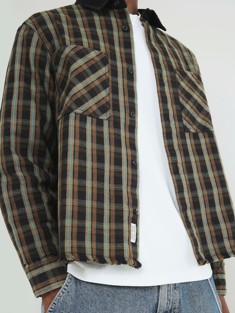 River Island Brown Oversized Fit Contrast Collar Check Over Shirt - Image 2 of 4