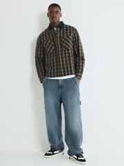 River Island Brown Oversized Fit Contrast Collar Check Over Shirt - Image 3 of 4
