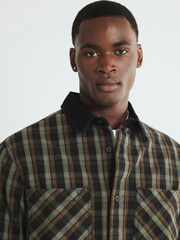 River Island Brown Oversized Fit Contrast Collar Check Over Shirt - Image 4 of 4