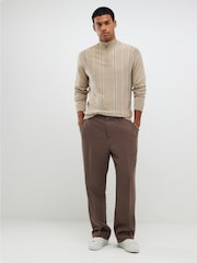 River Island Natural Slim Fit Viscose Half Zip Striped Jumper - Image 1 of 3