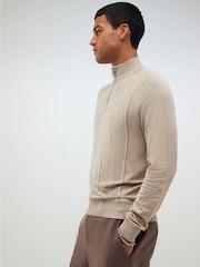 River Island Natural Slim Fit Viscose Half Zip Striped Jumper - Image 2 of 3