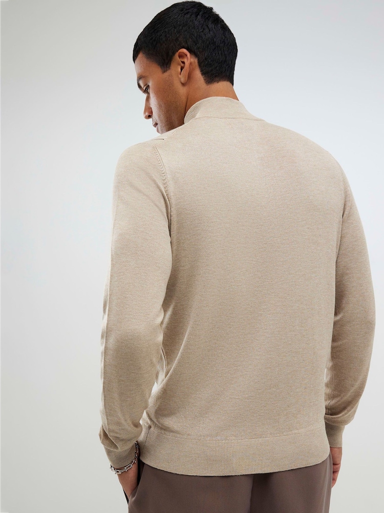 River Island Natural Slim Fit Viscose Half Zip Striped Jumper - Image 3 of 3