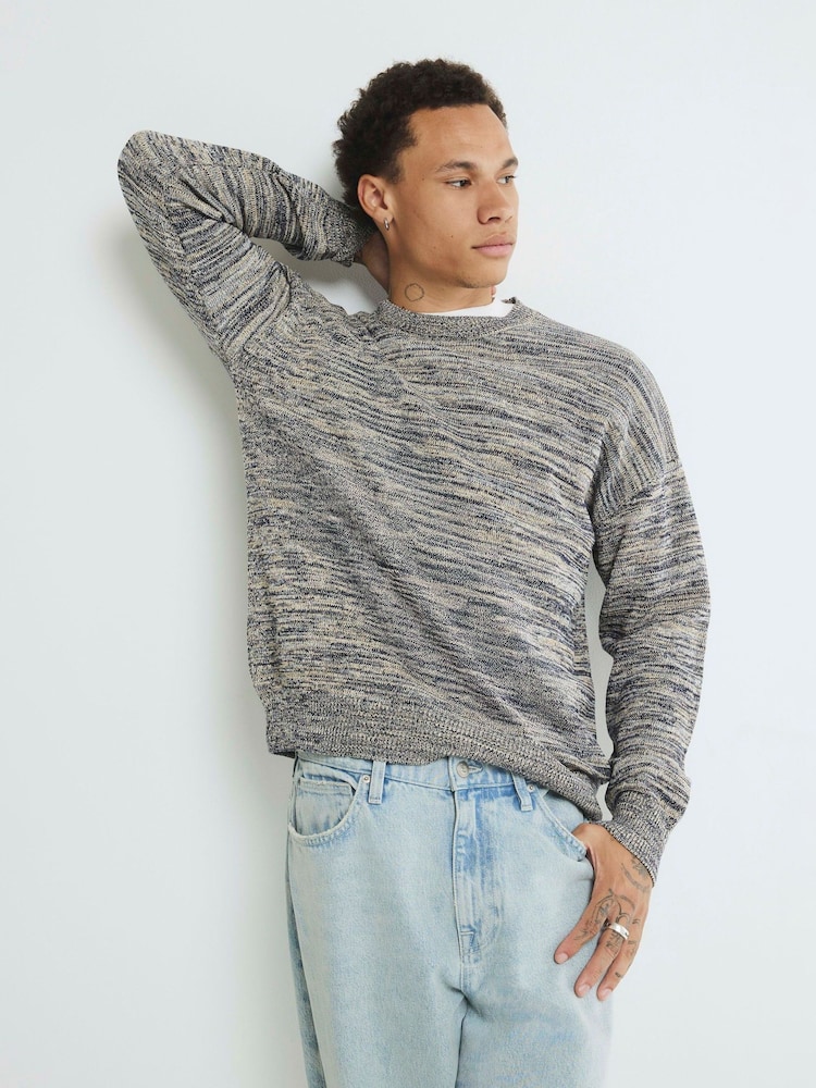 River Island Blue Relaxed Fit Space Dye Jumper - Image 1 of 4