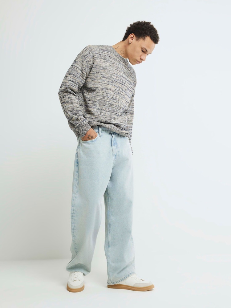 River Island Blue Relaxed Fit Space Dye Jumper - Image 2 of 4