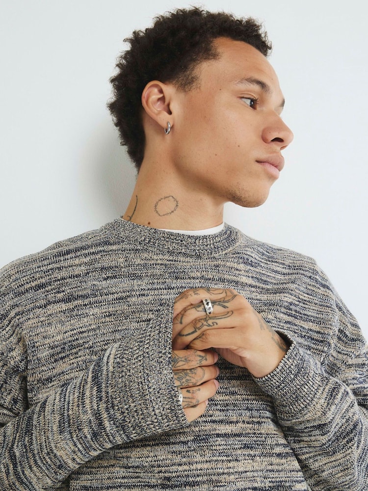 River Island Blue Relaxed Fit Space Dye Jumper - Image 4 of 4