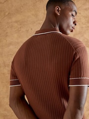 River Island Orange Short Sleeve Ribbed Slim Fit Polo Shirt - Image 2 of 4