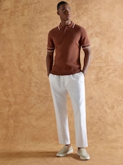 River Island Orange Short Sleeve Ribbed Slim Fit Polo Shirt - Image 3 of 4