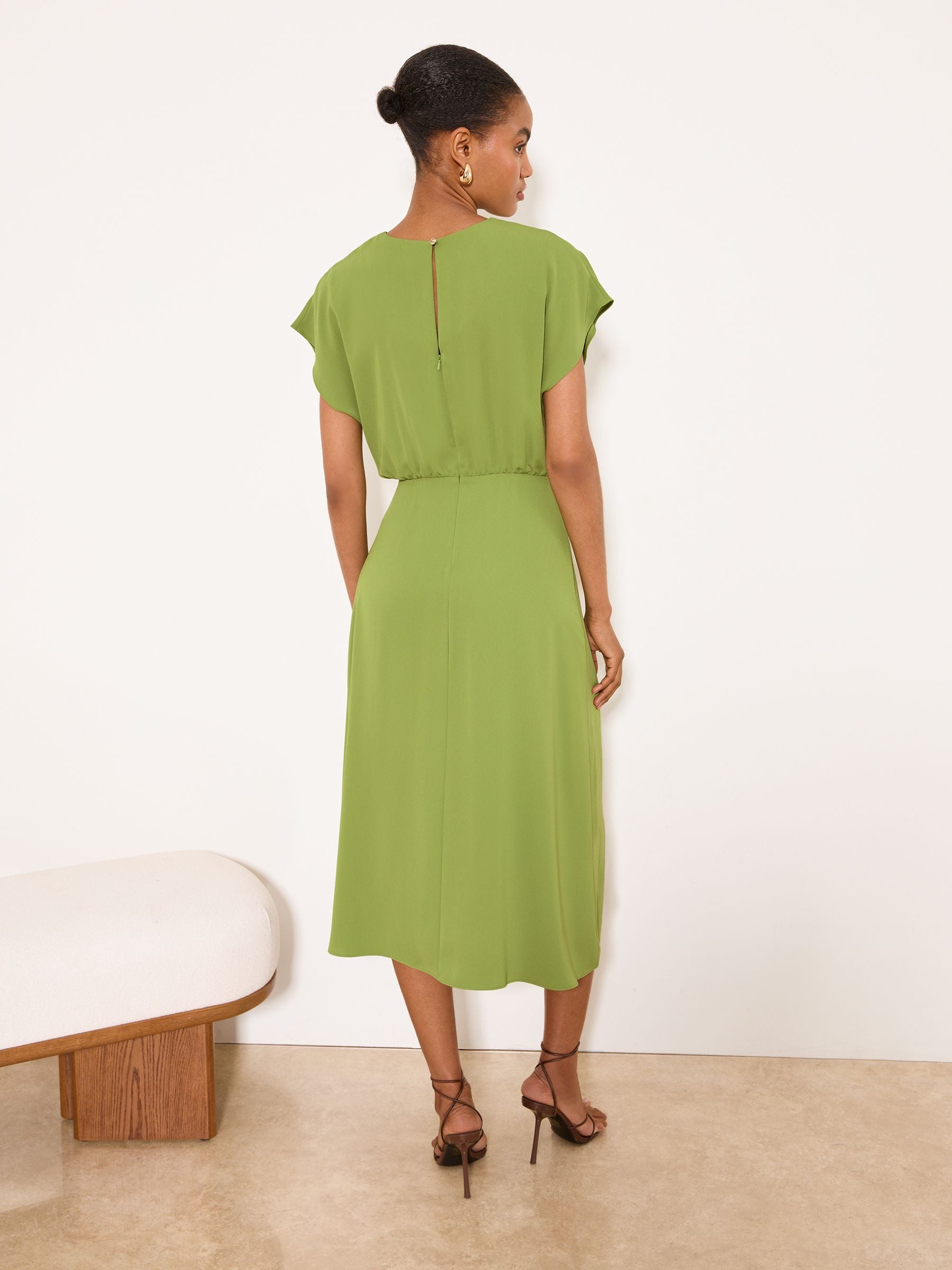 Buy Lipsy Green Short Sleeve Metal Hardware Blouson Midi Dress