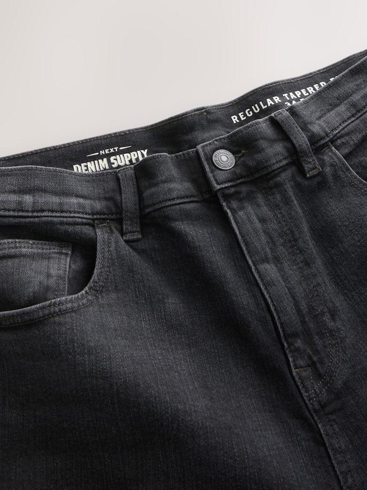 Washed Black Crosshatch Regular Tapered Fit Classic Stretch Jeans - Image 2 of 5