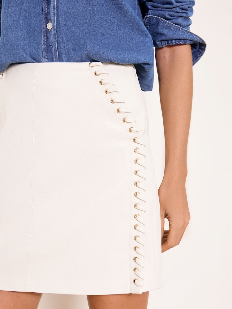Lipsy Cream Faux Leather Whipstitch Detail Mini Skirt - Image 4 of 4