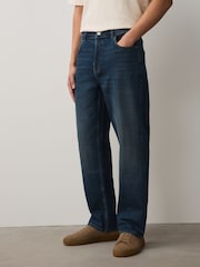 Mid Blue Crosshatch Straight Fit Classic Stretch Jeans - Image 1 of 5