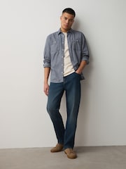 Mid Blue Crosshatch Straight Fit Classic Stretch Jeans - Image 2 of 5