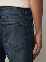 Mid Blue Crosshatch Straight Fit Classic Stretch Jeans - Image 4 of 5