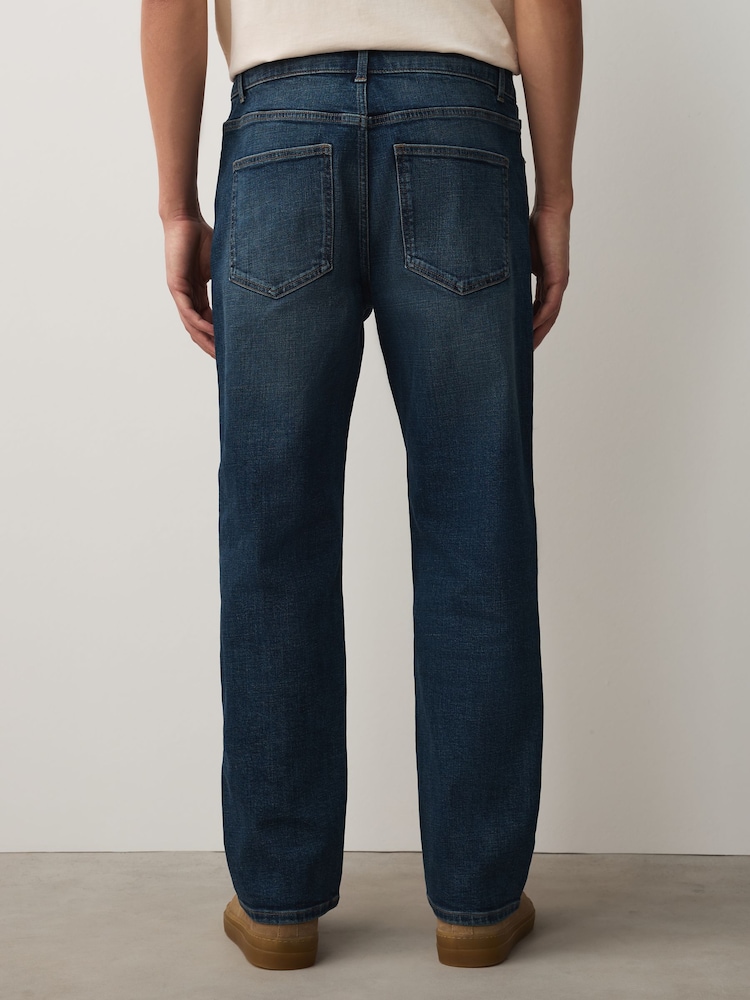 Mid Blue Crosshatch Straight Fit Classic Stretch Jeans - Image 5 of 5