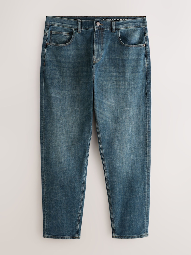Blue/Green Tint Crosshatch Regular Tapered Fit Classic Stretch Jeans - Image 1 of 3