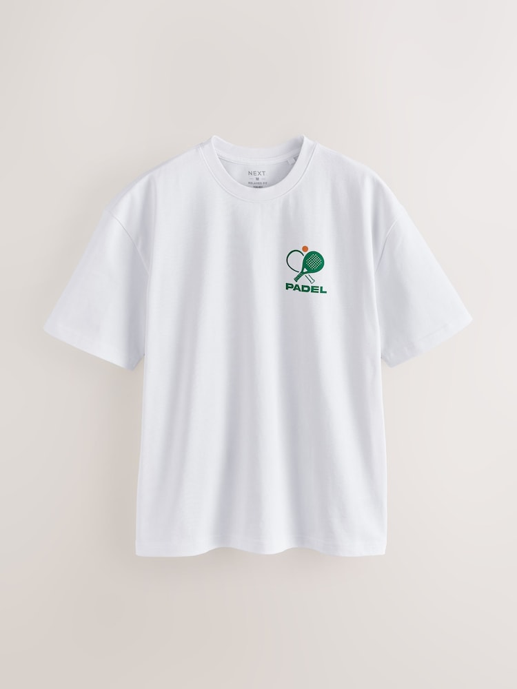 White Padel Relaxed Fit Graphic Print T-Shirt - Image 1 of 4 White Padel Relaxed Fit Graphic Print T-Shirt - Image 1 of 4