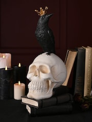 Widdop Cream Crow Standing On A Skull Ornament - Image 1 of 2