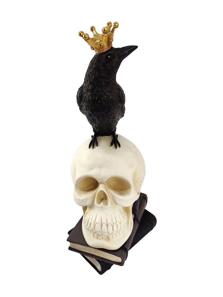 Widdop Cream Crow Standing On A Skull Ornament - Image 2 of 2 Widdop Cream Crow Standing On A Skull Ornament - Image 2 of 2