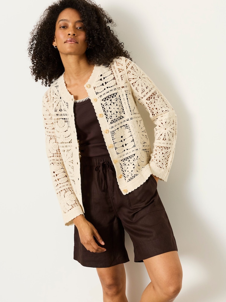 FatFace Daisy Natural Crochet Cardigan - Image 1 of 6