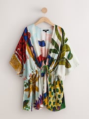 Bright Leopard Long Line Tie Waist Kaftan - Image 1 of 3