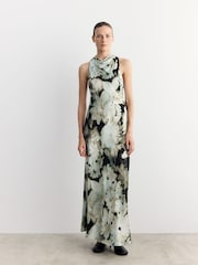 BHOEM Grey Floral Print High Neck Maxi Dress - صورة 1 من 6