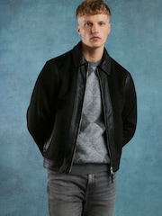 River Island Black PU Trim Suedette Harrington Jacket - Image 1 of 4