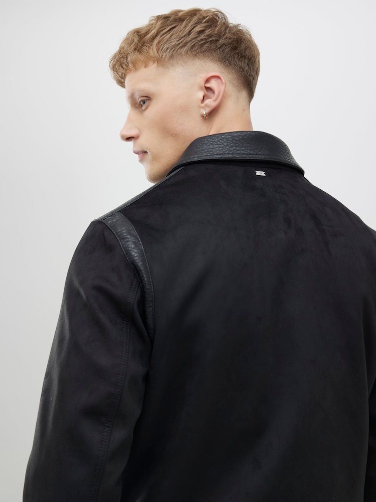 River Island Black PU Trim Suedette Harrington Jacket - Image 4 of 4