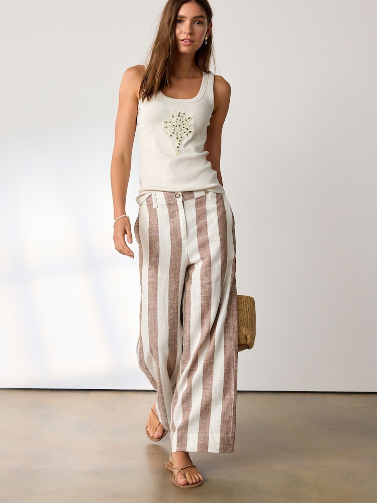 Ecru Ribbed Racer Back Sleeveless Vest Top - Image 2 of 5