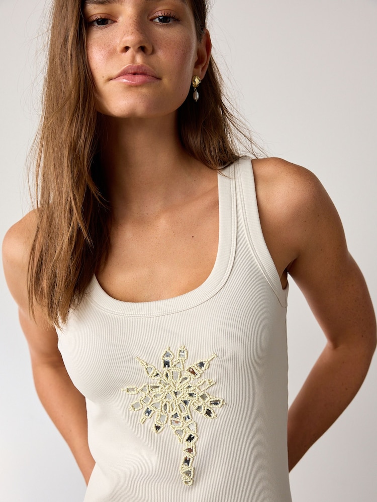 Ecru Ribbed Racer Back Sleeveless Vest Top - Image 5 of 5