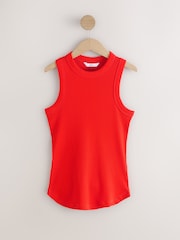 Red Ribbed Racer Tank Vest Sleeveless Top - Image 1 of 3