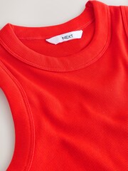 Red Ribbed Racer Tank Vest Sleeveless Top - Image 6 of 7