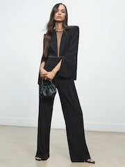 Reiss Black Evora Plunge-Neck Split-Sleeve Jumpsuit - Image 1 of 6