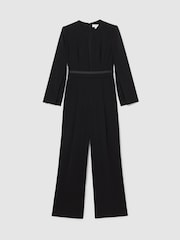 Reiss Black Evora Plunge-Neck Split-Sleeve Jumpsuit - Image 3 of 6