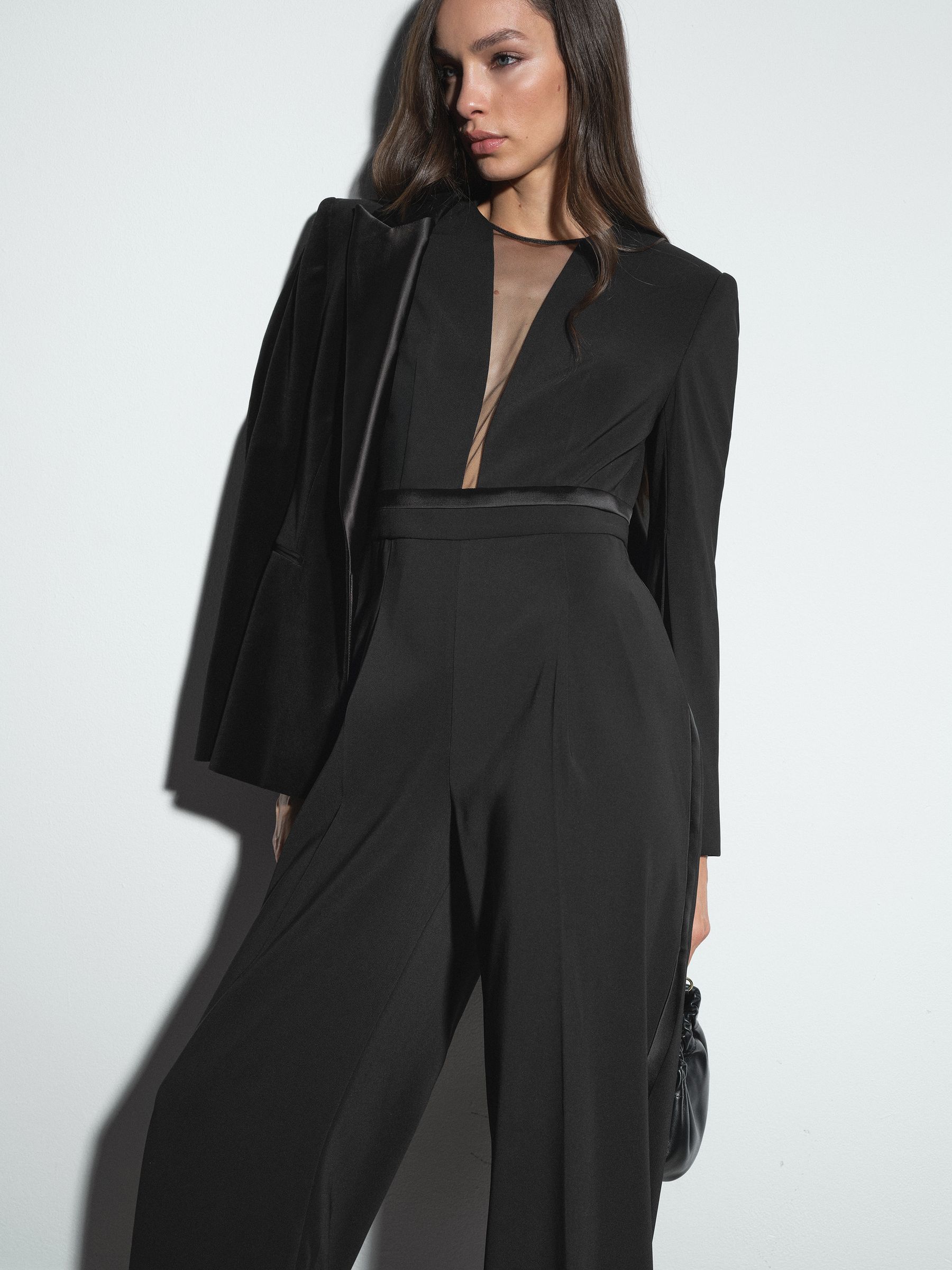 Buy Reiss Black Evora Plunge-Neck Split-Sleeve Jumpsuit from Next USA