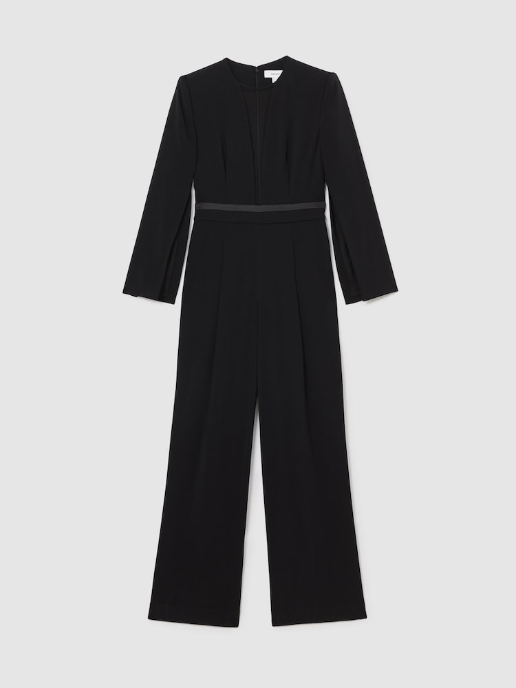 Reiss Black Evora Plunge-Neck Split-Sleeve Jumpsuit - Image 2 of 8 Reiss Black Evora Plunge-Neck Split-Sleeve Jumpsuit - Image 2 of 8