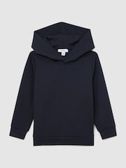 Reiss Navy Blue Fabien Interlock-Jersey Hoodie - Image 1 of 3