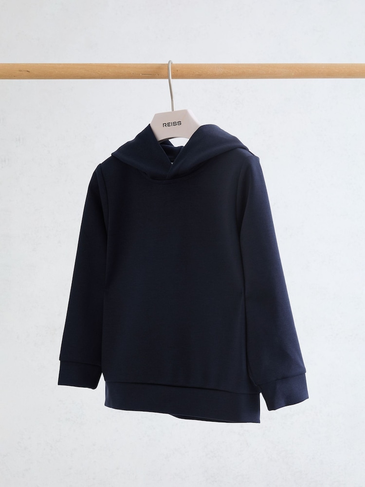 Reiss Navy Blue Fabien Interlock-Jersey Hoodie - Image 2 of 3 Reiss Navy Blue Fabien Interlock-Jersey Hoodie - Image 2 of 3