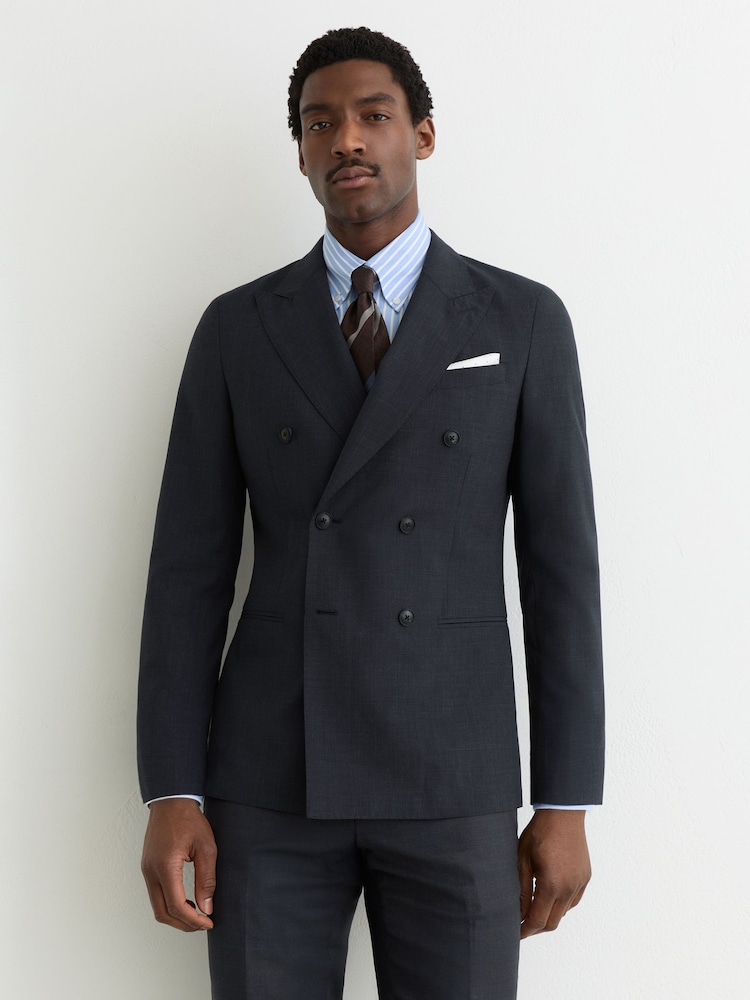 Reiss Navy Venue Double-Breasted Wool-Blend Tailored-Fit Suit Jacket - Image 1 of 7 Reiss Navy Venue Double-Breasted Wool-Blend Tailored-Fit Suit Jacket - Image 1 of 7
