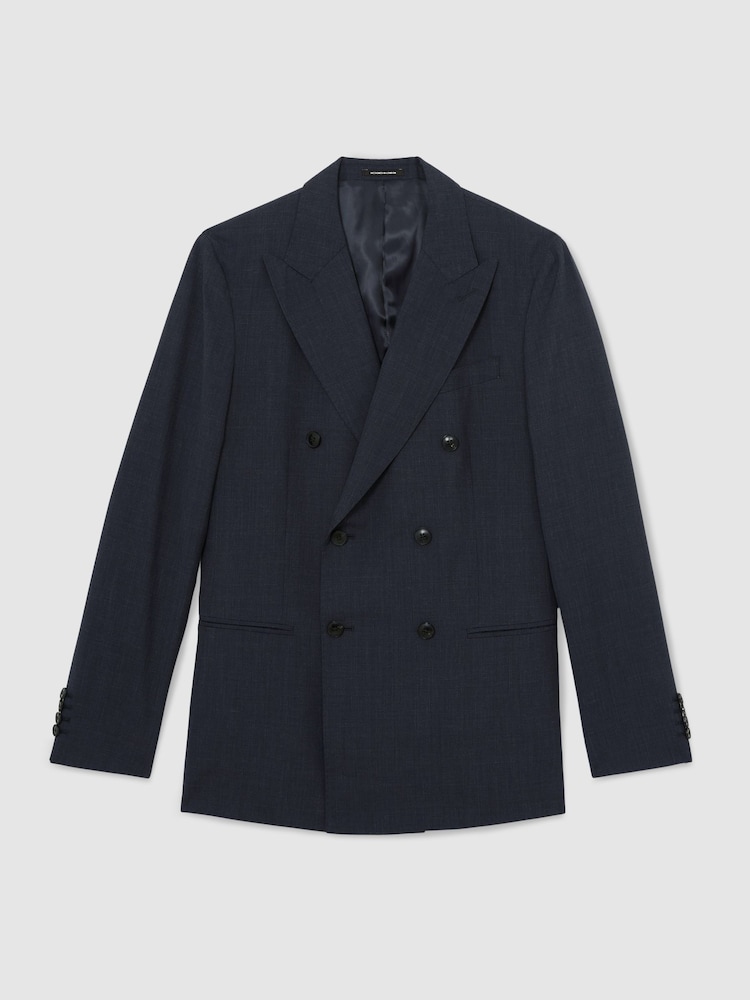 Reiss Navy Venue Double-Breasted Wool-Blend Tailored-Fit Suit Jacket - Image 2 of 7 Reiss Navy Venue Double-Breasted Wool-Blend Tailored-Fit Suit Jacket - Image 2 of 7