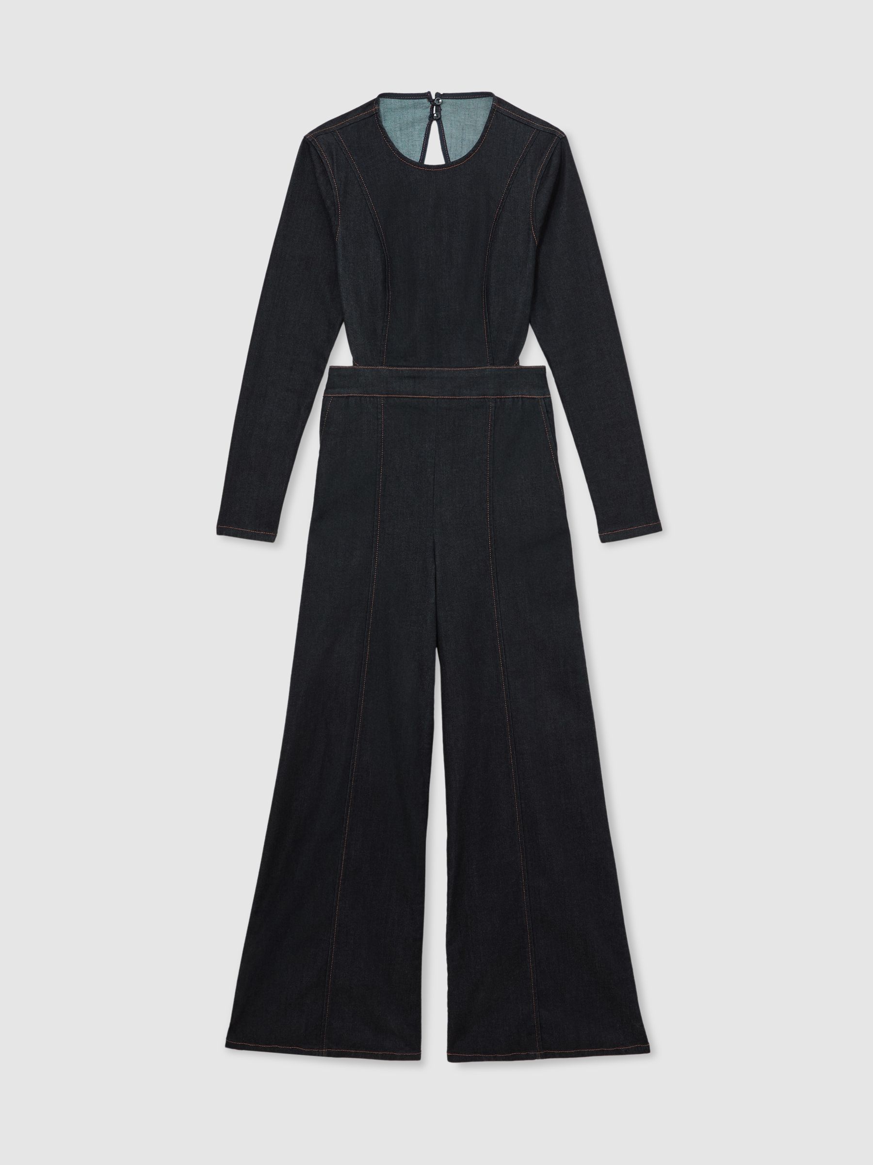 Buy Reiss Indigo Blue Sanata Wide-Leg Open-Back Denim Jumpsuit