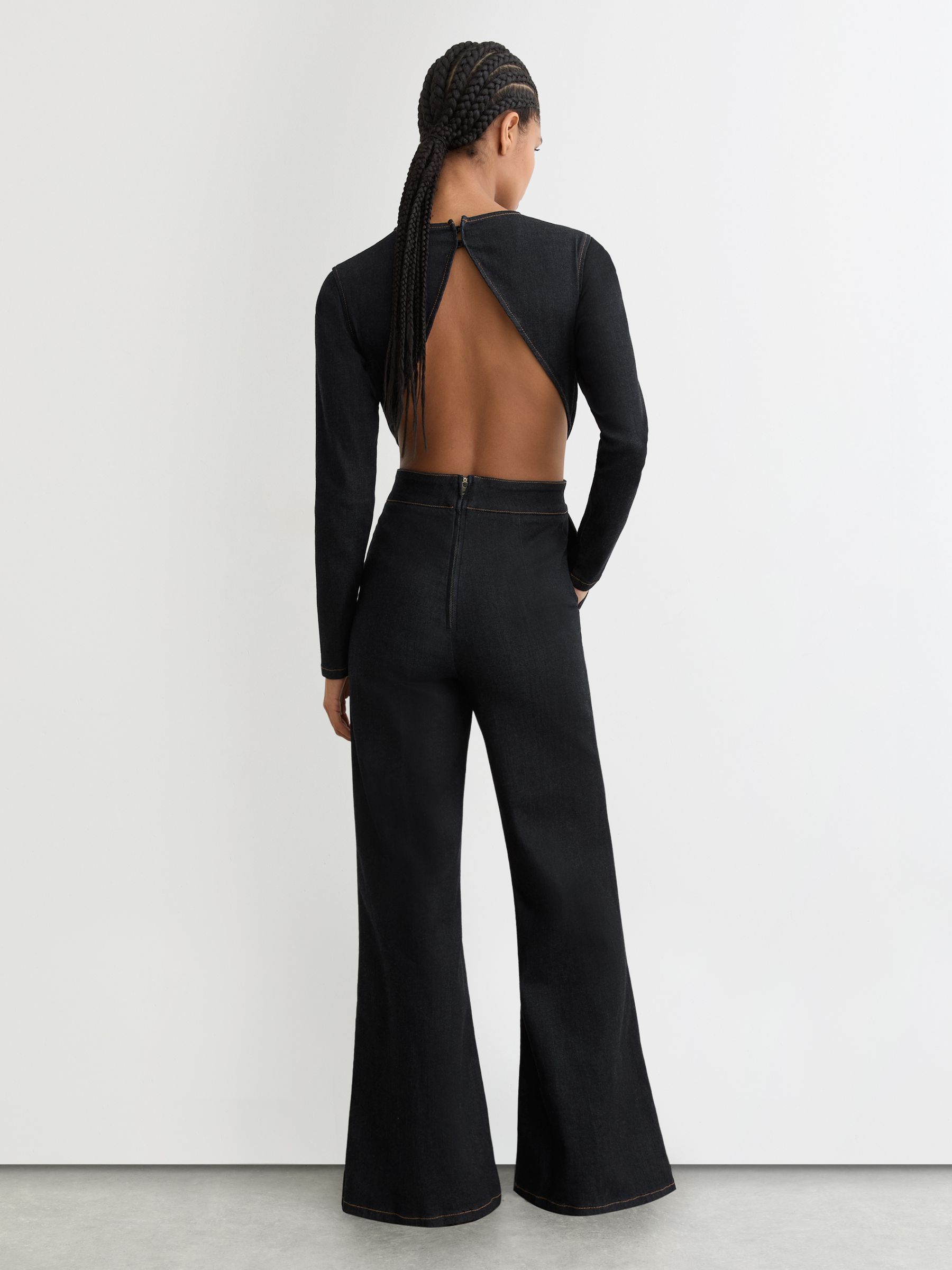 Buy Reiss Indigo Blue Sanata Wide-Leg Open-Back Denim Jumpsuit