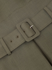 Reiss Khaki Green Ava Mesh-Panel Belted Pleated Midi Dress - Image 7 of 7