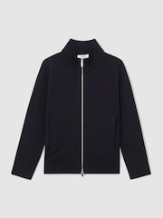 Reiss Navy Hampshire 13-14 yrs Merino Wool-Blend Zip-Through Cardigan - Image 1 of 4