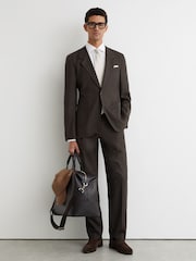 Reiss Brown Richard Wool Single-Breasted Classic-Fit Suit Jacket - Image 3 of 6