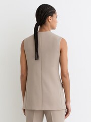 Reiss Stone Neutral Gabi Button-Through Longline Waistcoat - Image 4 of 7