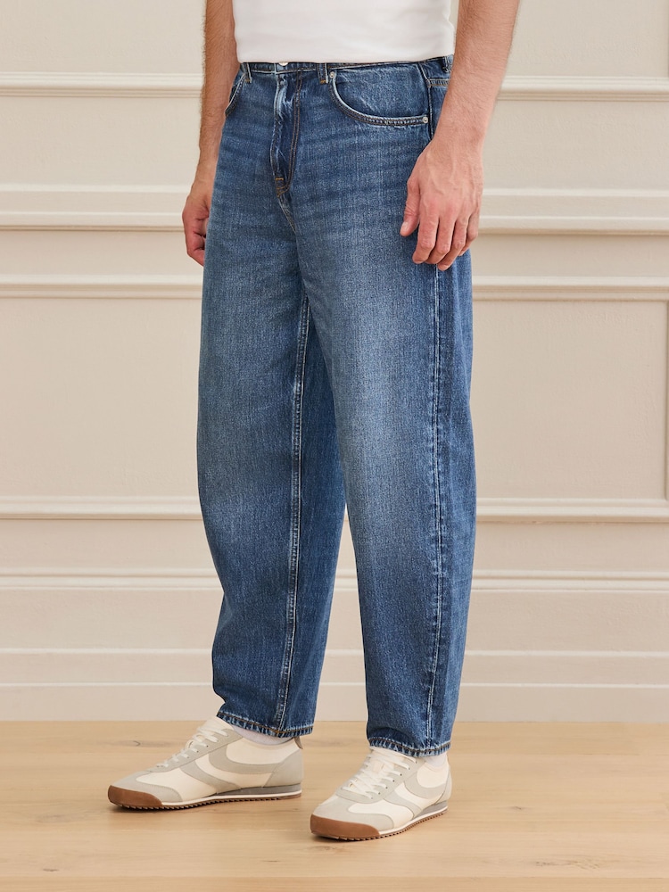Mid Blue Denim Barrel Fit Signature Ultra Soft Touch Denim Jeans - Image 1 of 10 Mid Blue Denim Barrel Fit Signature Ultra Soft Touch Denim Jeans - Image 1 of 10
