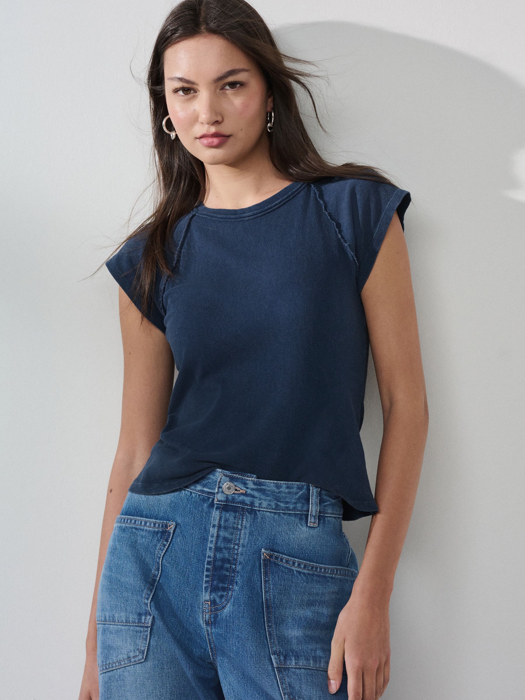 トップス WASHEDFINXTWILLSHIRTA25ASO1TN Buy Washed Blue Raw Seam Short Cap Sleeve T-Shirt from Next USA