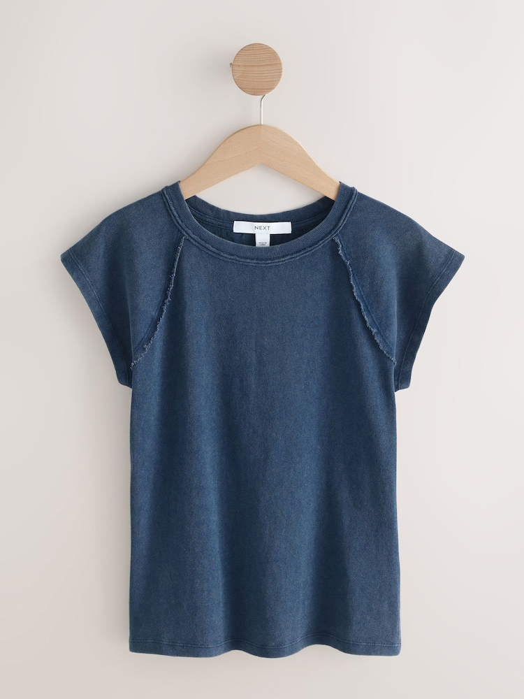 Oprana Plavo - Majice kratkih rukava sa kratkim rukavom preko ramena i detaljima sirovog šava - Slika 1 od 3