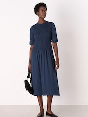 Whistles Blue Jersey Shirred Midi Dress - Image 1 of 4