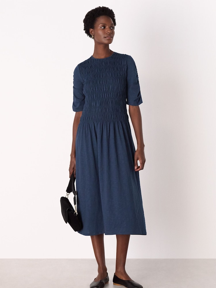 Whistles Blue Jersey Shirred Midi Dress - Image 1 of 4